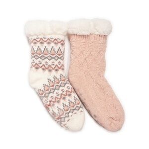 NWOT Muk Luks 2 Pairs Fluffy Slipper Socks Pink Winter Holiday Stocking Stuffer